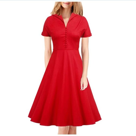 Classy Vintage Inspired 1940's Short Sleeves Rockabilly Retro Swing Dress - Picture 1 of 6
